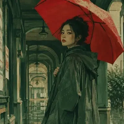 雨落骑楼头像插画
